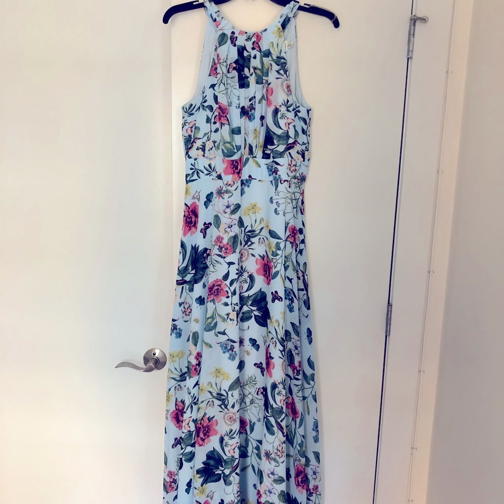 ElizaJ Floral Chiffon Halter Sleeveless Maxi Dress